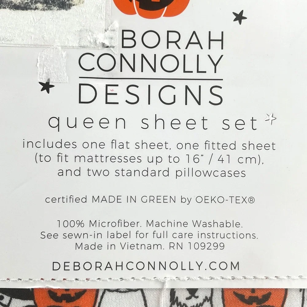 Deborah Connolly Designs Halloween Dog Pumpkin Queen Sheet Set 4pc Microfiber
